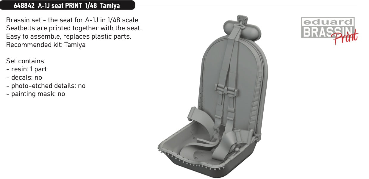 Douglas A-1J Skyraider seat (3D-Printed) (designed to be used with Tamiya kits)