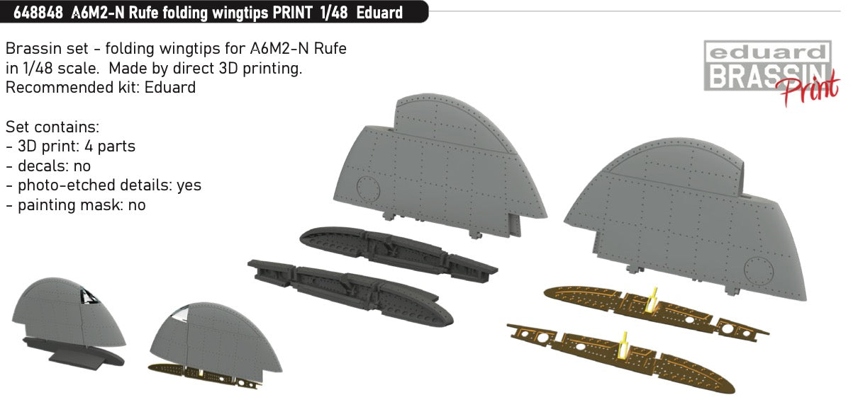 Nakajima A6M2-N Rufe folding wingtips (3D-Printed) (designed to be used with Eduard kits)
