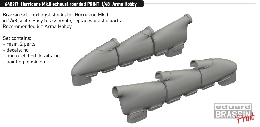 Hawker Hurricane Mk.II exhaust rounded (3D-Printed) (designed to be used with Arma Hobby kits)