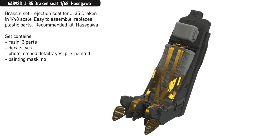 Saab J-35 Draken seat 1/48 (designed to be used with Hasegawa kits) [J-35F/J-35J]