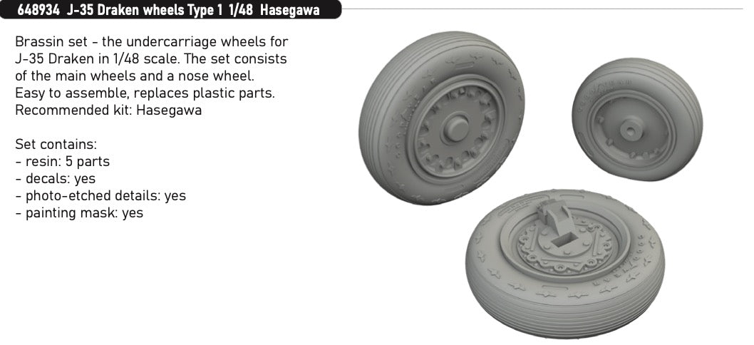 Saab J-35 Draken wheels Type 1 1/48 (designed to be used with Hasegawa kits) [J-35F/J-35J]