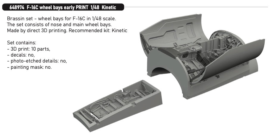 Lockheed-Martin F-16C Fighting Falcon wheel bays early (3D-Printed) 1/48 (designed to be used with Kinetic Model kits)