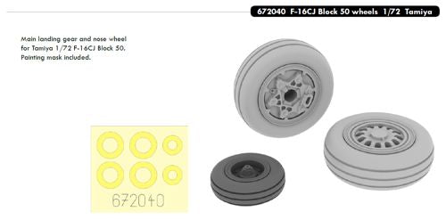 Lockheed-Martin F-16CJ Block 50 Fighting Falcon wheels with weighted tyre effect (designed to be used with Tamiya kits)