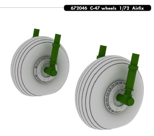 Douglas C-47 Skytrain wheels with weighted tyre effect (designed to be used with Airfix AX08014 kits)[C-47A Mk.II Mk.IV Dakota]