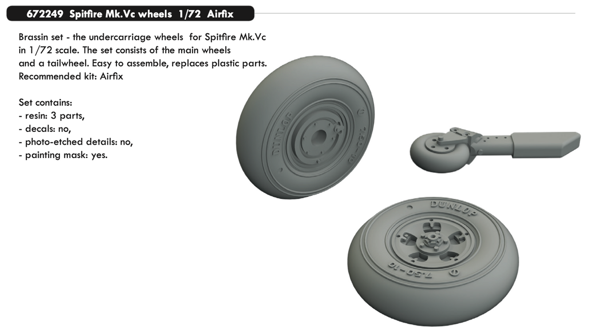 Supermarine Spitfire Mk.Vc wheels with weighted tyre effect (designed to be used with Airfix kits)