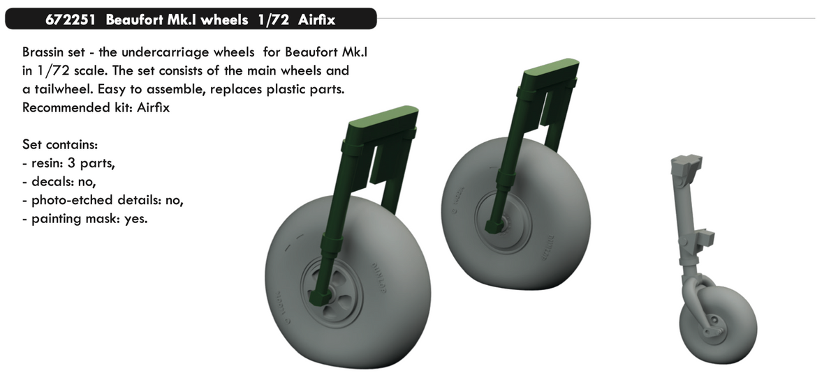 Bristol Beaufort Mk.I wheels with weighted tyre effect (designed to be used with Airfix kits)