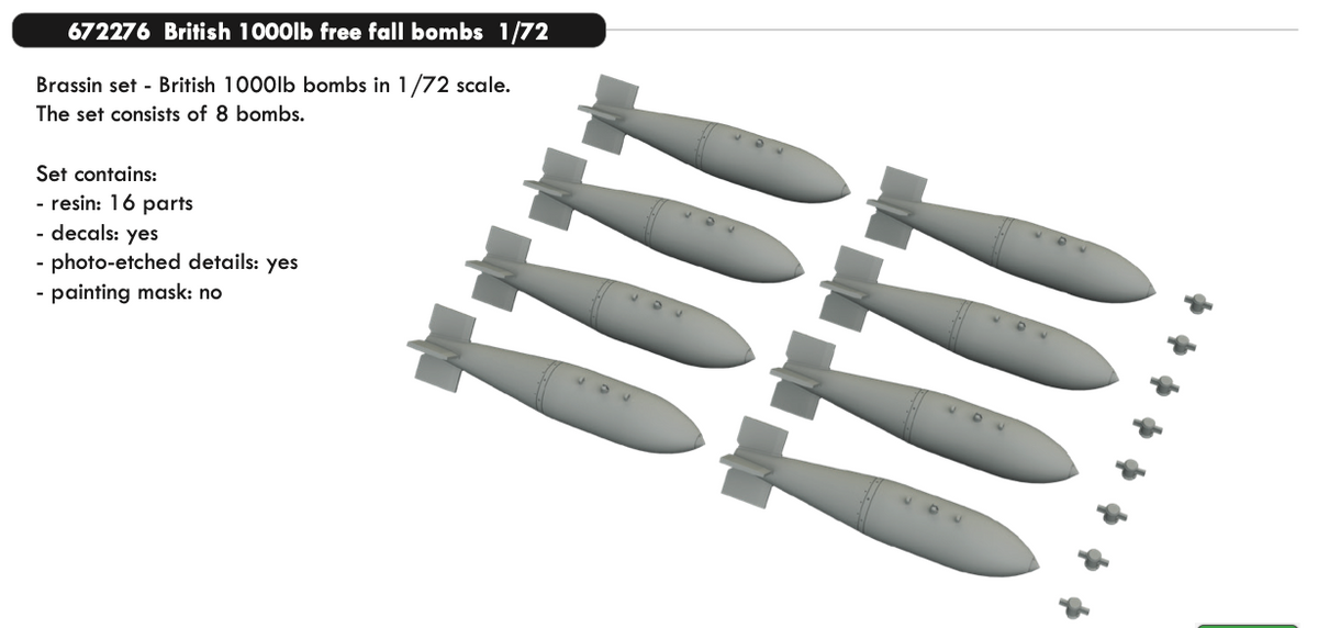 British 1000lb free fall bombs 1/72