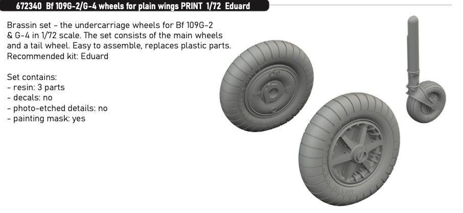 Messerschmitt Bf-109G-2/G-4 wheels for plain wings (3D-Printed) (designed to be used with Eduard kits)