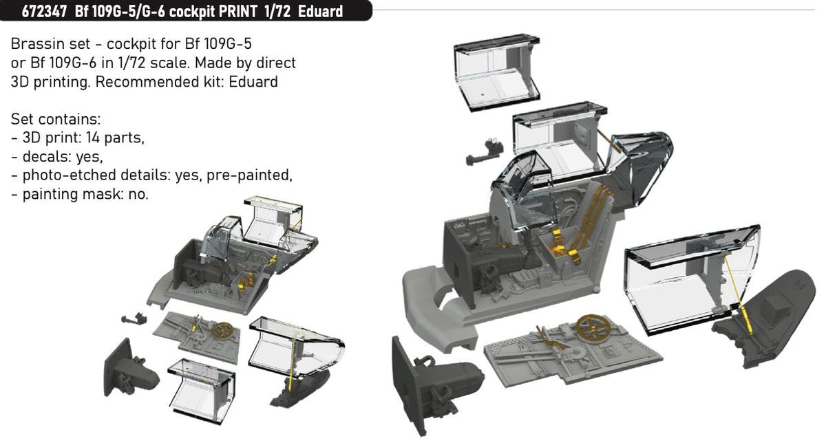 Messerschmitt Bf-109G-5/G-6 cockpit (3D-Printed) (designed to be used with Eduard kits)