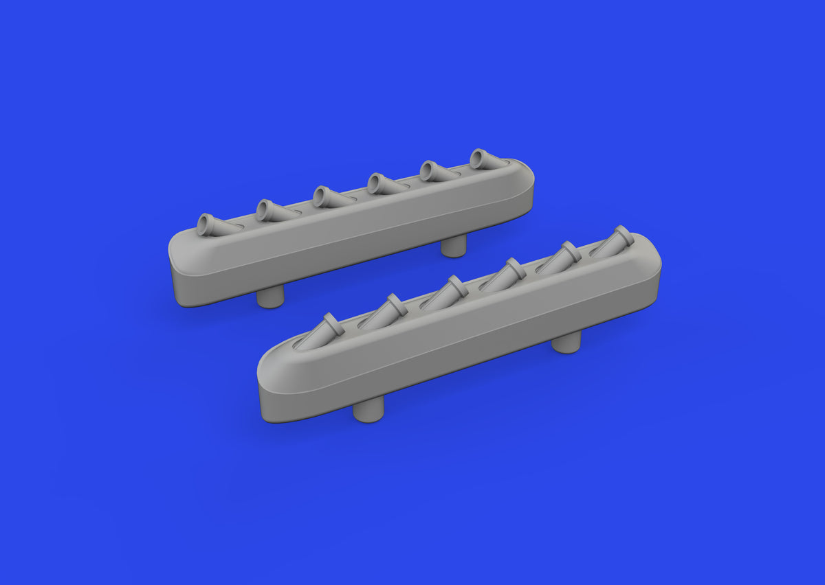 North-American P-51D Mustang exhaust stacks with fairing (3D-Printed) 1/72 (designed to be used with Eduard kits)