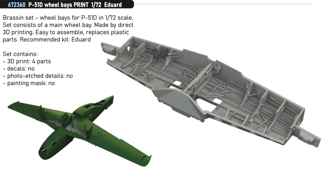 North-American P-51D Mustang wheel bay (3D-Printed) 1/72 (designed to be used with Eduard kits)