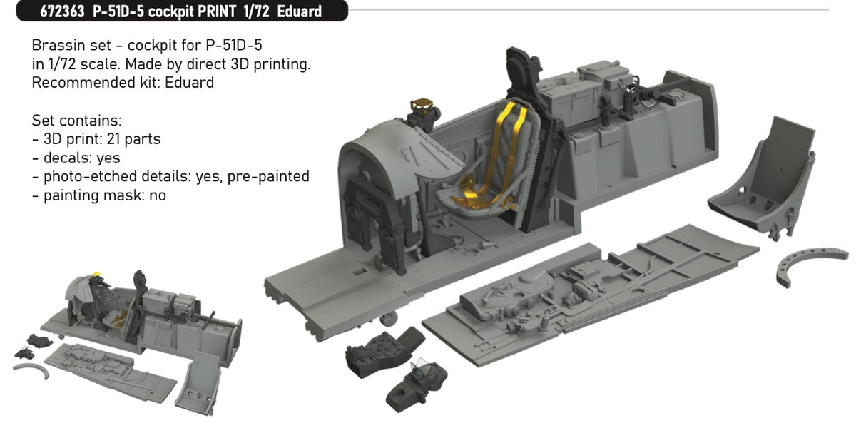 North-American P-51D-5 Mustang cockpit (3D-Printed) 1/72 (designed to be used with Eduard kits)