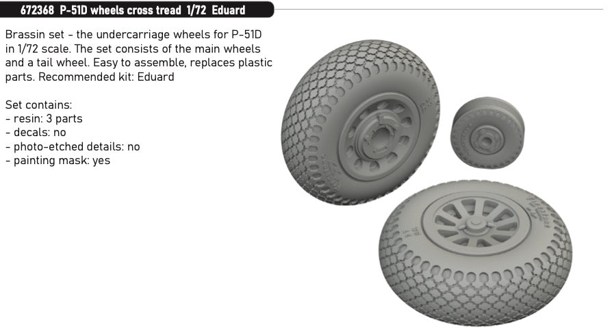North-American P-51D Mustang wheels cross tread 1/72 (designed to be used with Eduard kits)