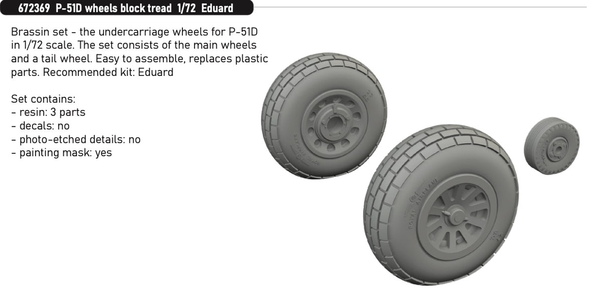 North-American P-51D Mustang wheels block tread 1/72 (designed to be used with Eduard kits)