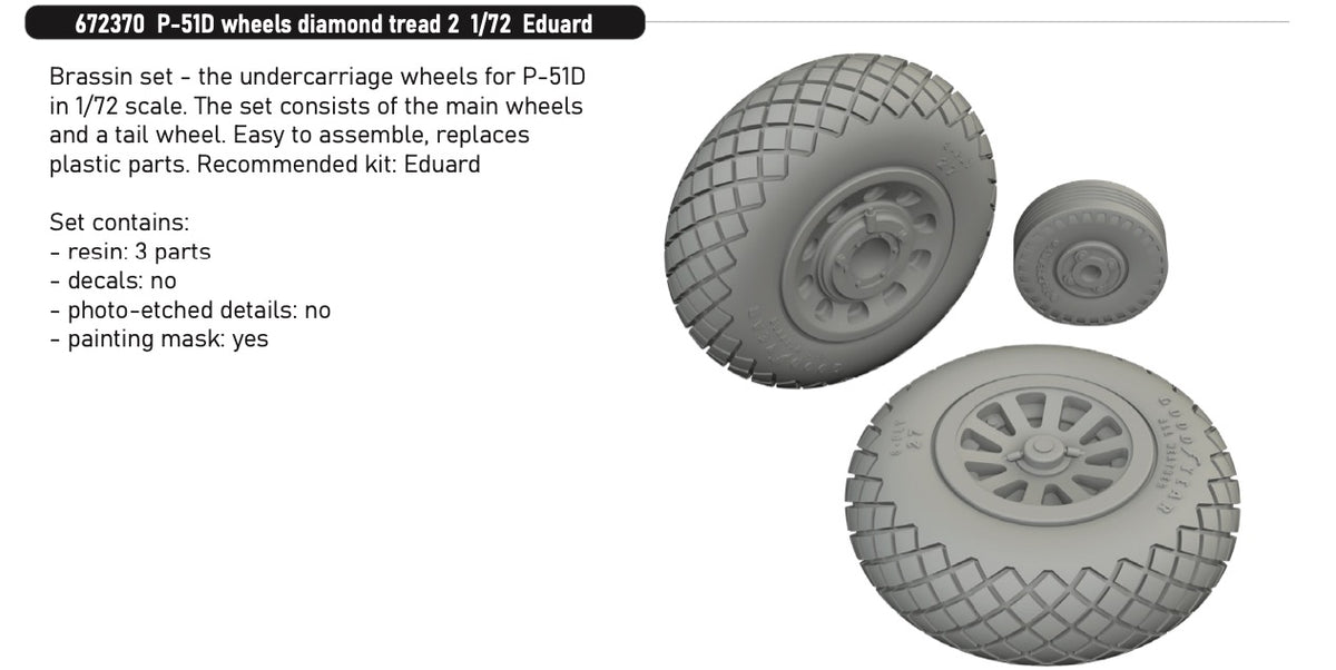 North-American P-51D Mustang wheels diamond tread 2 1/72 (designed to be used with Eduard kits)