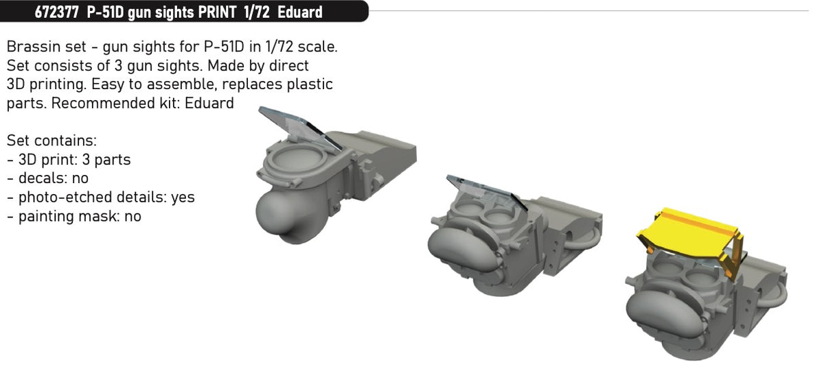 North-American P-51D Mustang gun sights (3D-Printed) 1/72 (designed to be used with Eduard kits)