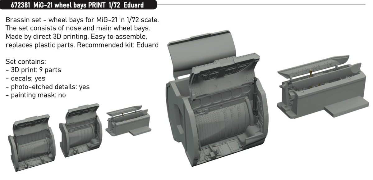 Mikoyan MiG-21 wheel bays (3D-Printed) 1/72 (designed to be used with Eduard kits)