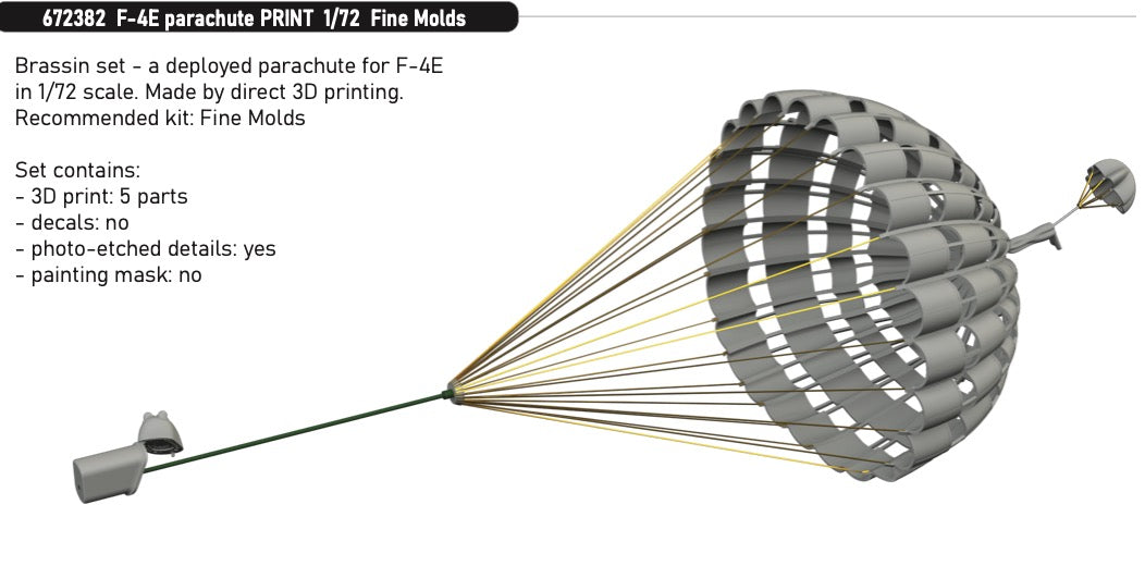 McDonnell F-4E Phantom parachute (3D-Printed) 1/72 (designed to be used with Fine Molds kits)