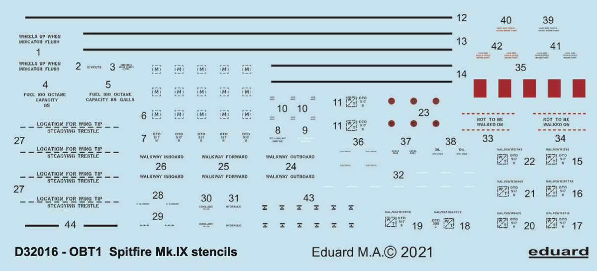 Supermarine Spitfire Mk.IXc/Mk.IXe stencils (designed to be used with Revell and Tamiya kits)