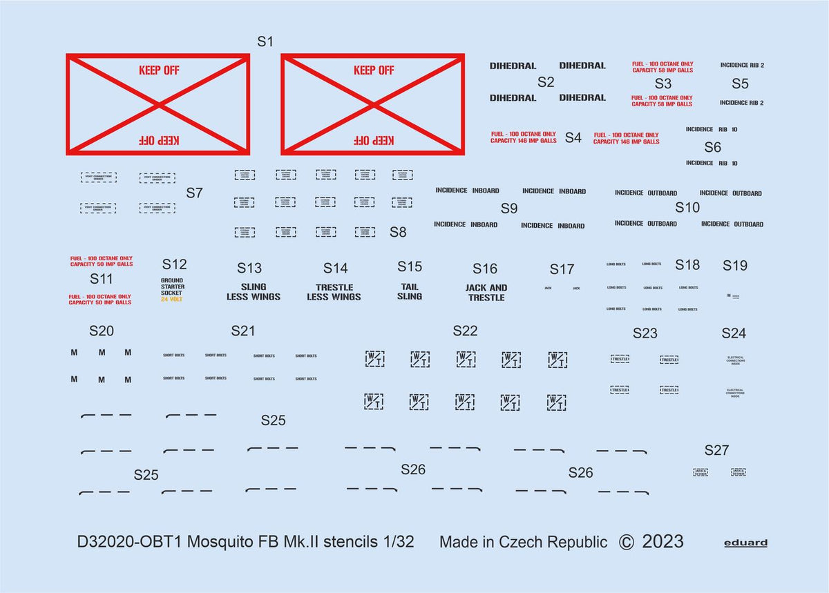 de Havilland Mosquito FB Mk.II stencils (designed to be used with Tamiya kits)