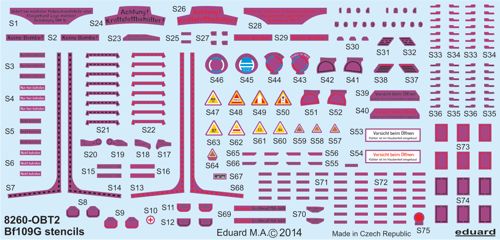Messerschmitt Bf-109G-2/Bf-109G-5/Bf-109G-6 stencils (designed for use with Eduard kits)