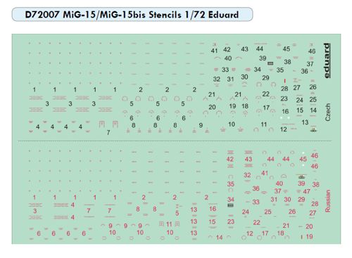 Mikoyan MiG-15 / Mikoyan MiG-15bis stencils (designed to be used with Eduard kits)