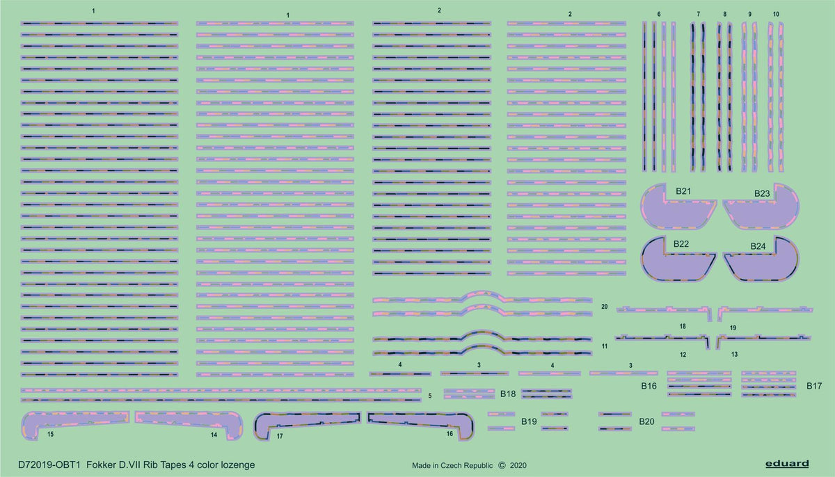 Fokker D.VII rib tapes 4 color lozenge (designed to be used with Eduard kits) (Eduard sold out May 2025)