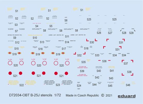 North-American B-25J Mitchell stencils (designed to be used with Hasegawa and Revell kits)