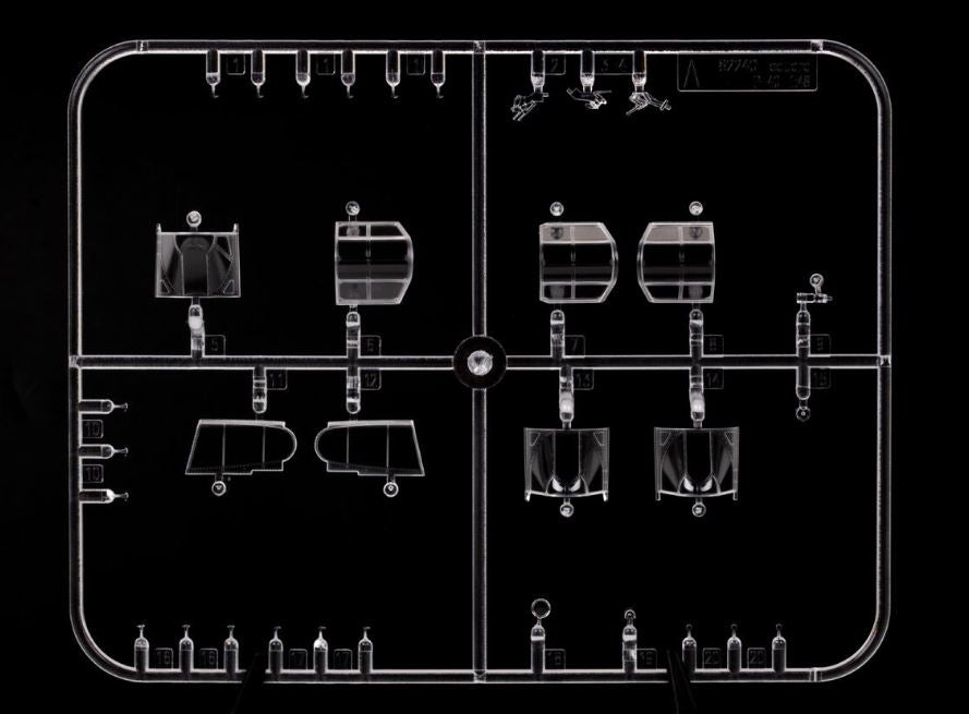 X-ray-like image of a layout with various shapes and connections on a black background