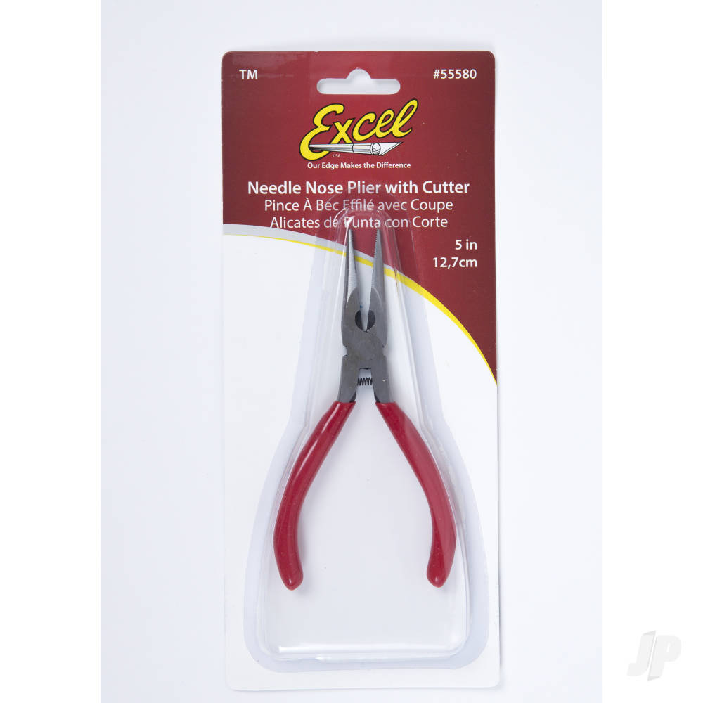 Excel 5in Spring Loaded Soft Grip Plier, Needle Nose with Side Cutter (Carded) EXL55580 1