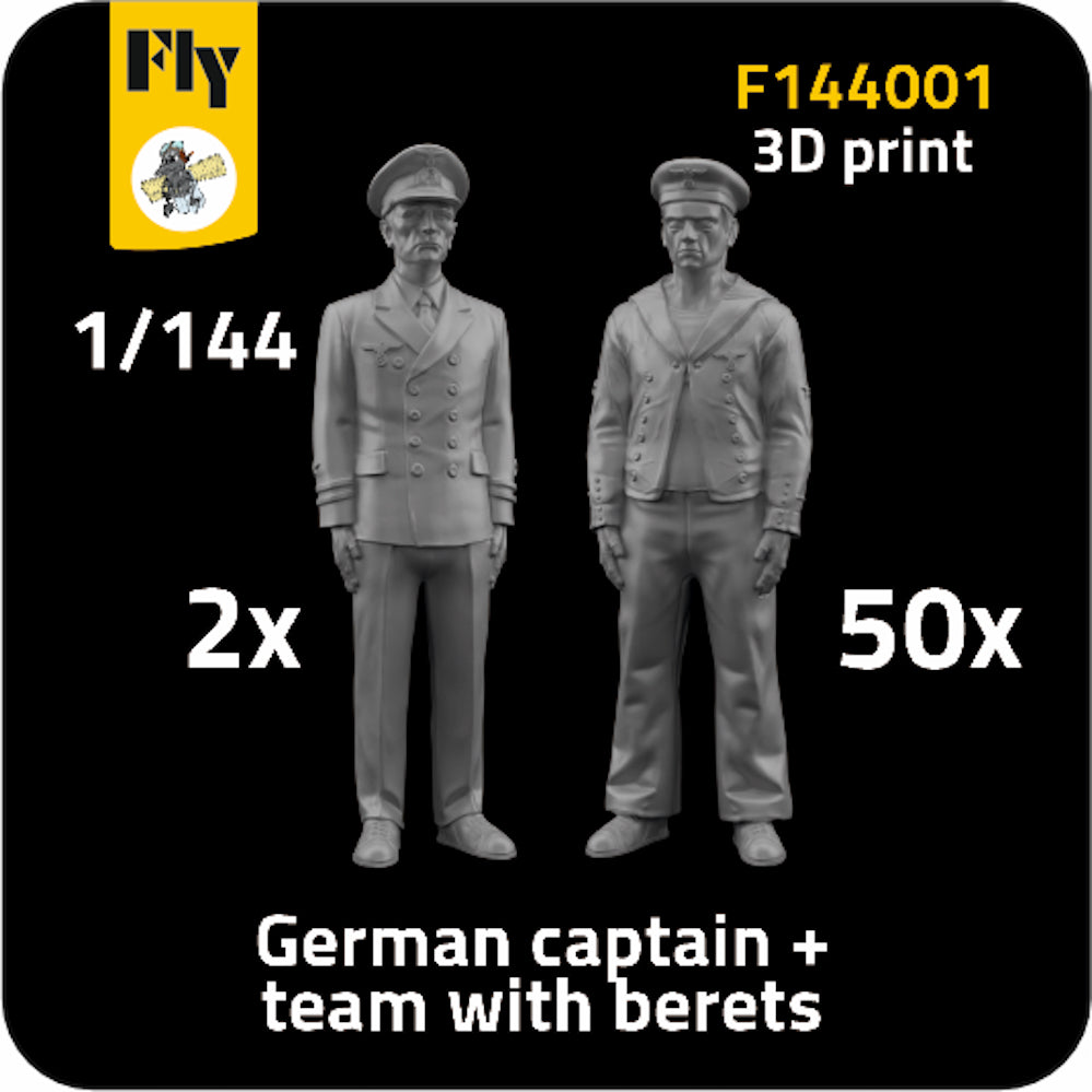 German crew. 2 x captain + 50 x sailor with berets 3D-Printed