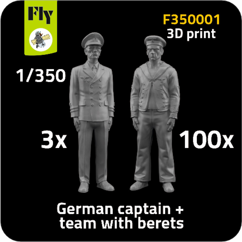 German crew. 3 x captain + 100 x sailor with berets 3D-Printed