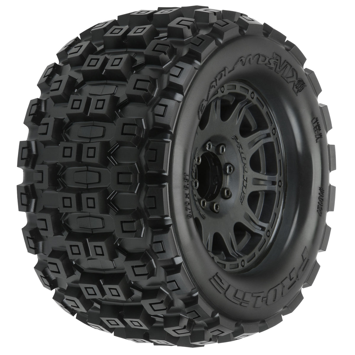 1/8 Badlands MX38 F/R 3.8&quot; MT Tires Mounted 17mm Blk Raid (2