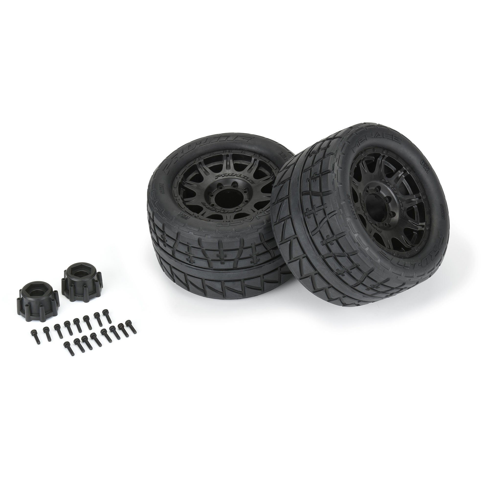1/8 Menace HP BELTED Fr/Rr 3.8" MT Tires Mounted 17mm Black