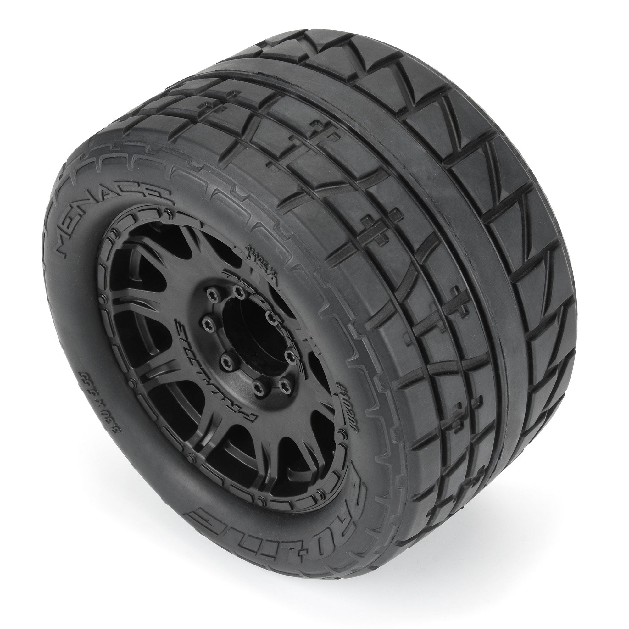 1/8 Menace HP BELTED Fr/Rr 3.8" MT Tires Mounted 17mm Black