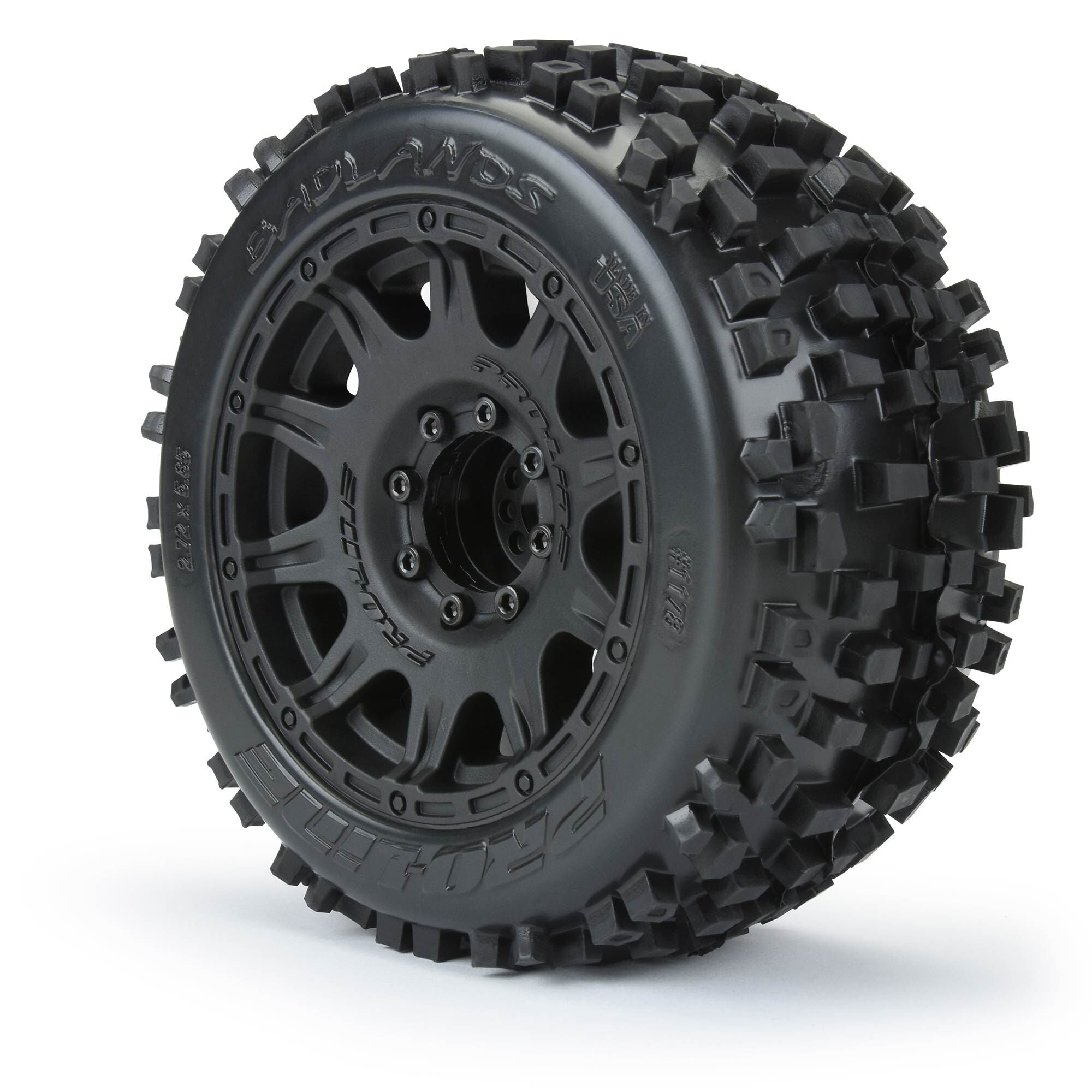 1/8 Badlands F/R 3.8" MT Tires Mounted 17mm Blk Raid (2)