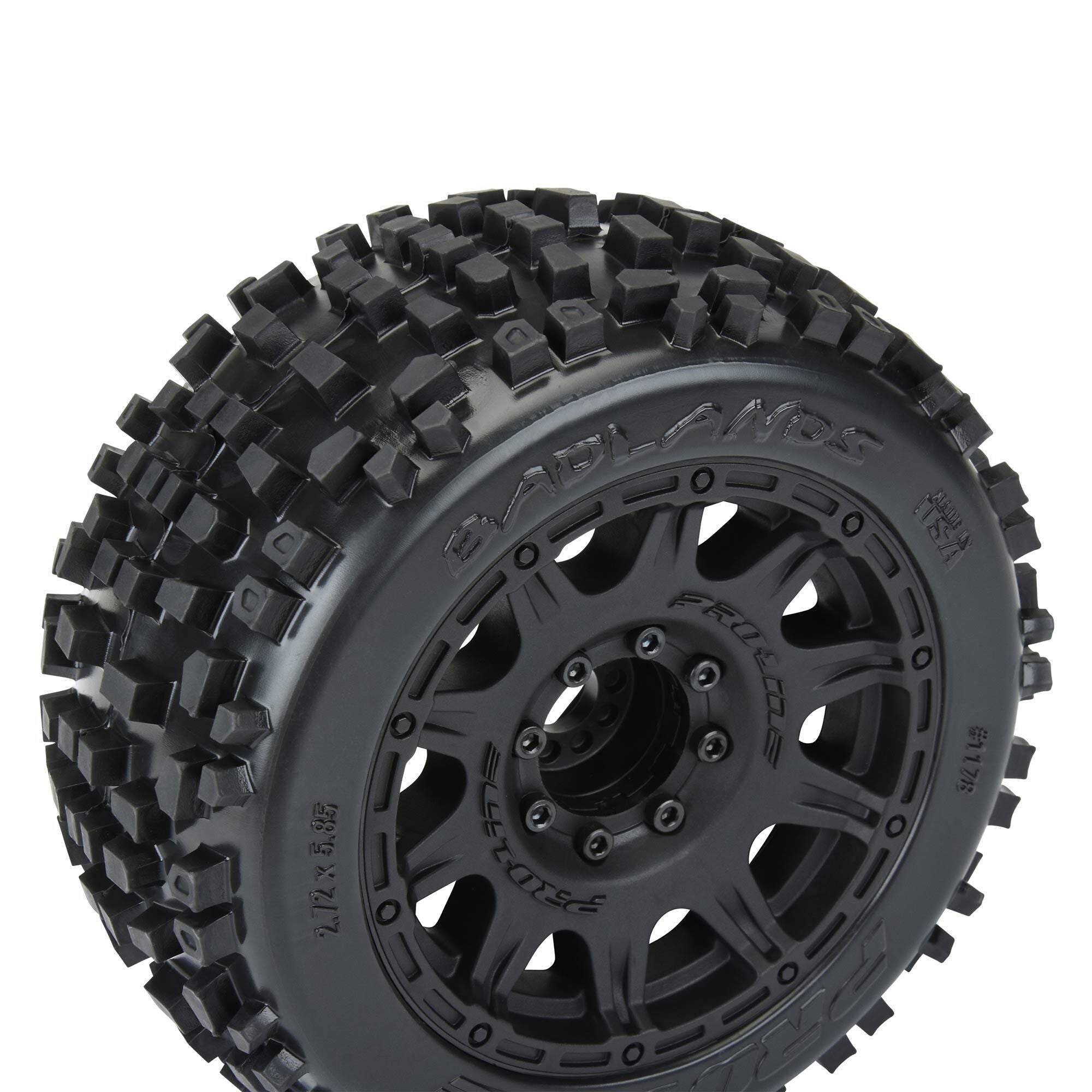 1/8 Badlands F/R 3.8" MT Tires Mounted 17mm Blk Raid (2)