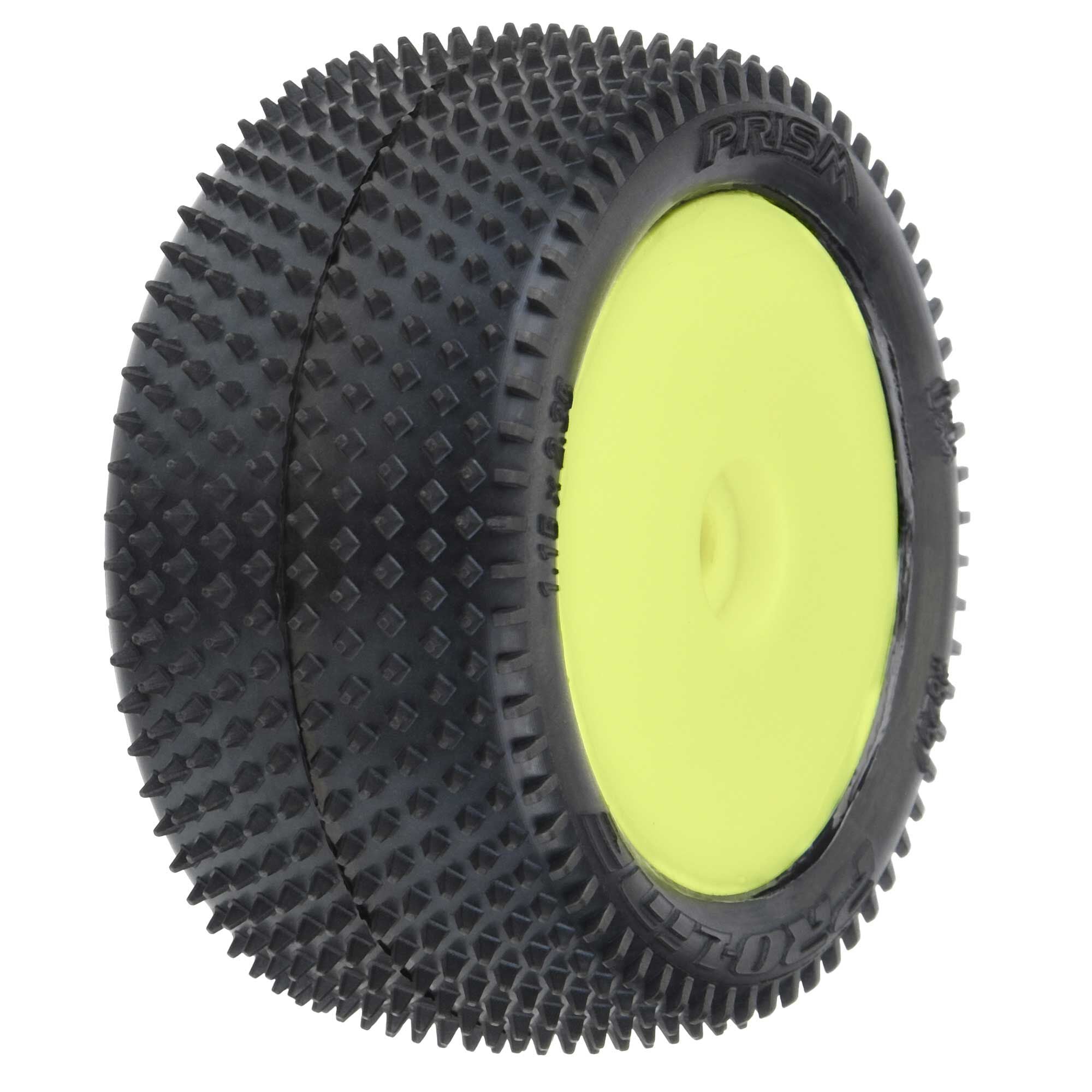 1/18 Prism Rear Carpet Mini-B Tires Mounted 8mm Yellow Wheel