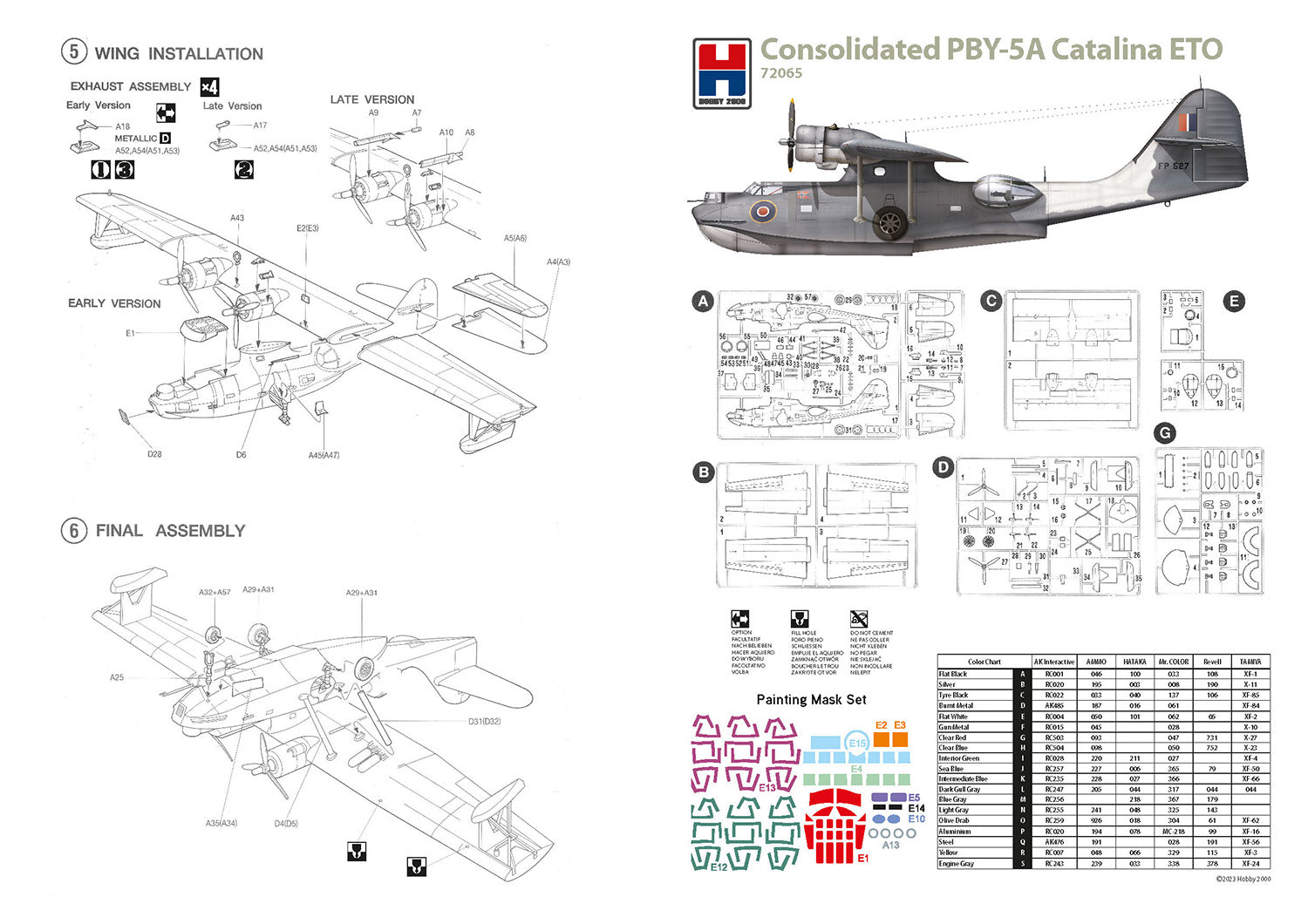 Model airplane kit assembly instructions for Consolidated PBY-5A Catalina ETO