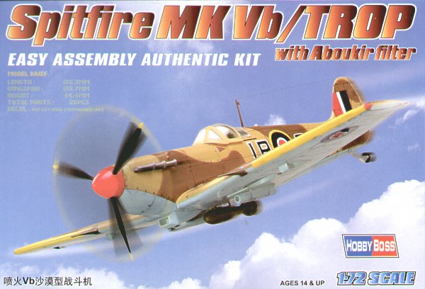 Supermarine Spitfire Mk.Vb Tropical version with Filter 'Easy Build' with 1 piece wings and lower fuselage, 1 piece fuselage. Other parts as normal. Optional open/closed canopy on most aircraft)