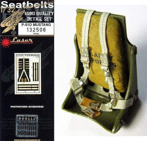 North-American P-51D Mustang seatbelts (laser) (designed to be used with Dragon, Hasegawa, Hobby Boss, ICM, Italeri, Monogram, Revell and Tamiya kits)