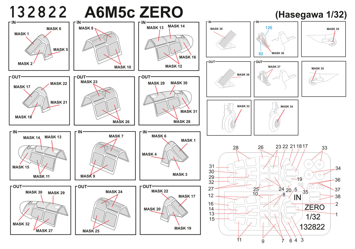 Mitsubishi A6M5c Zero BASIC LINE: seatbelts + masks (designed to be used with Hasegawa kits)