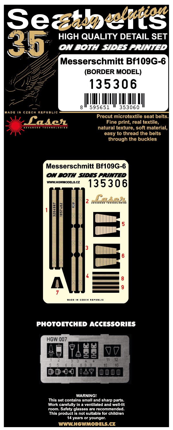 Messerschmitt Bf-109G-6 pre-cut (laser) (designed to be used with Border Model kits)