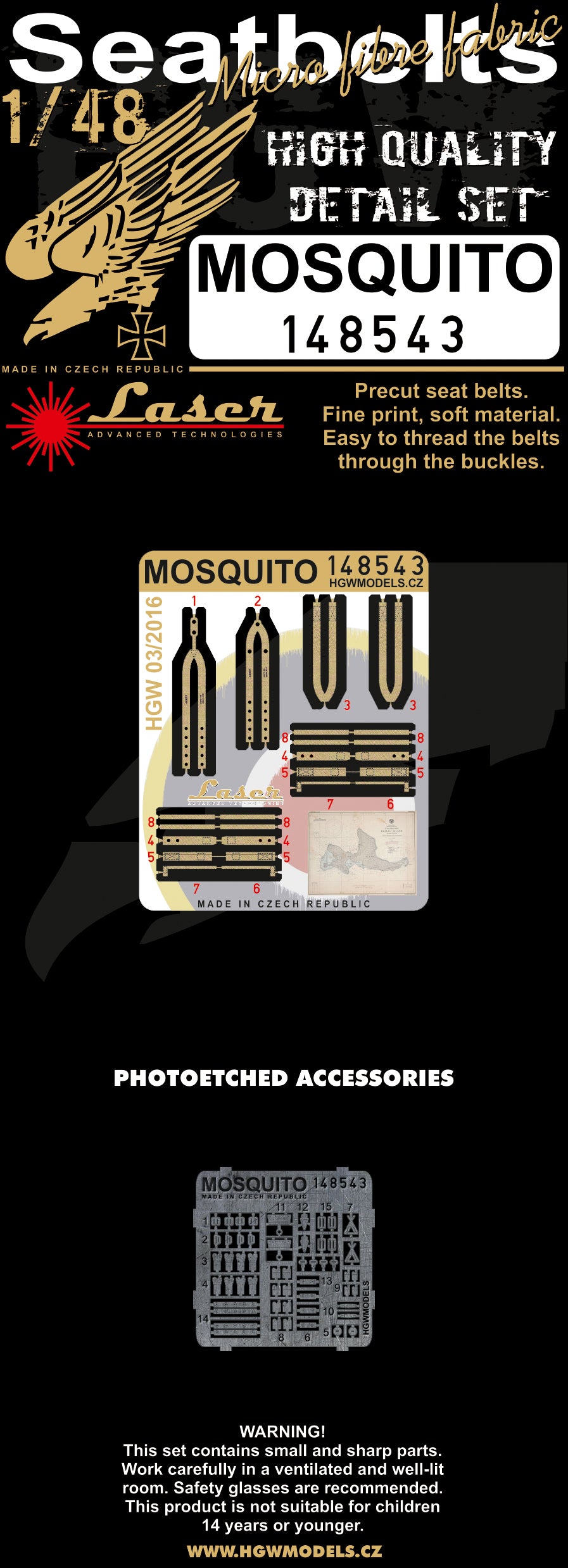 de Havilland Mosquito FB Mk.VI 	 pre-cut (laser) seatbelts (designed to be used with Airfix, Monogram and Tamiya kits)