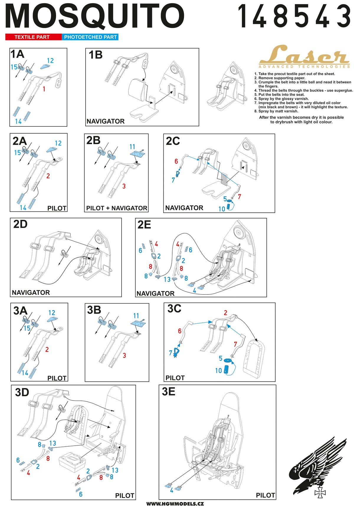 de Havilland Mosquito FB Mk.VI 	 pre-cut (laser) seatbelts (designed to be used with Airfix, Monogram and Tamiya kits)