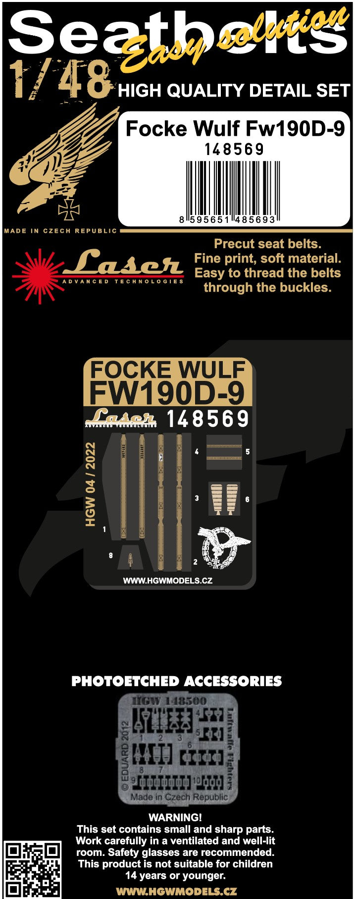 Focke-Wulf Fw-190D-9 pre-cut (laser) Seatbelts (designed to be used with Dragon, Eduard Kits and Trimaster kits)