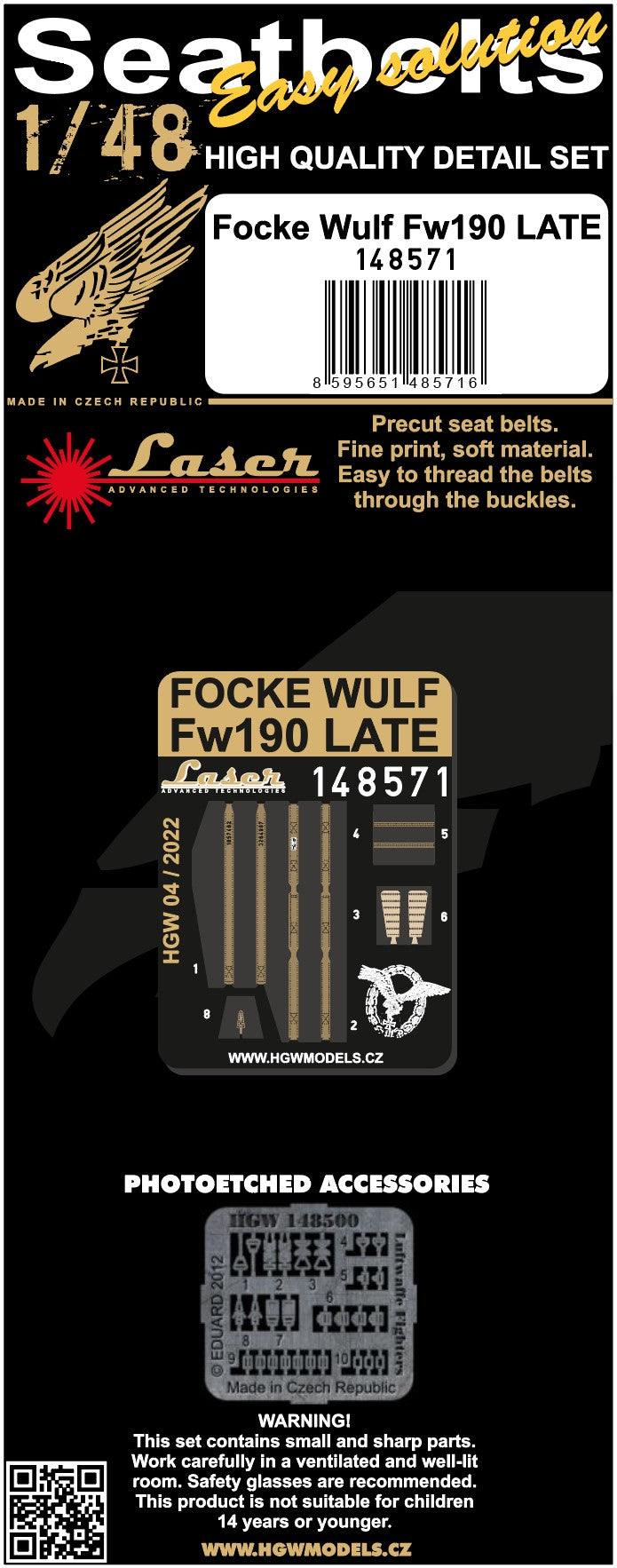 Focke-Wulf Fw-190 Late pre-cut (laser) Seatbelts (designed to be used with Dragon, Eduard and Trimaster kits)