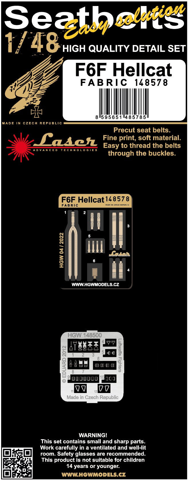 Grumman F6F-3/F6F-5 Hellcat (Fabric) pre-cut (laser) Seatbelts (designed to be used with Eduard kits)
