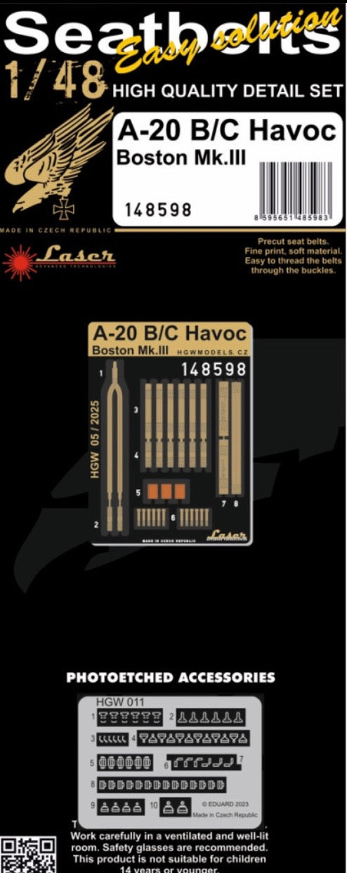 Douglas A-20 HAVOC - SEATBELTS (designed to be used with Hong Kong Models kits)Douglas Boston III/US DB-7B
