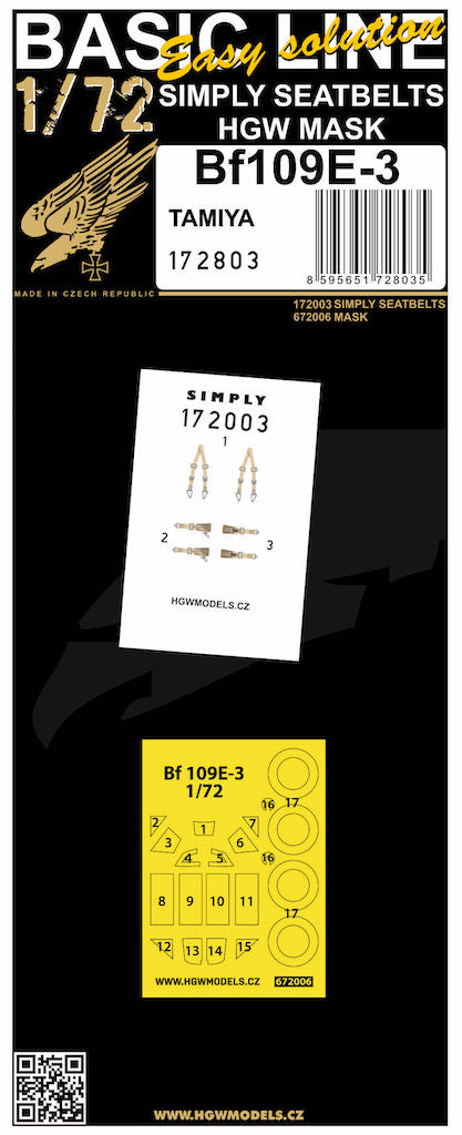 Messerschmitt Bf-109E-3 BASIC LINE: seatbelts + masks (designed to be used with Tamiya kits)				Seatbelts